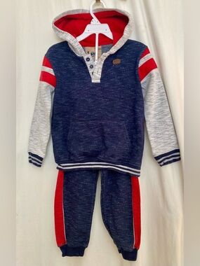 Lee Red Trimmed Navy & Gray 2 Piece Hooded Sweatsuit Set Size 6